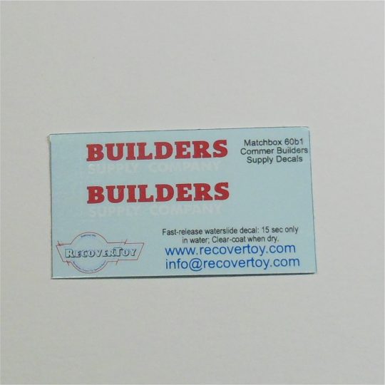 Matchbox Lesney 60a2 Morris Builders Supply White Text Pickup Pre-cut Decal Set