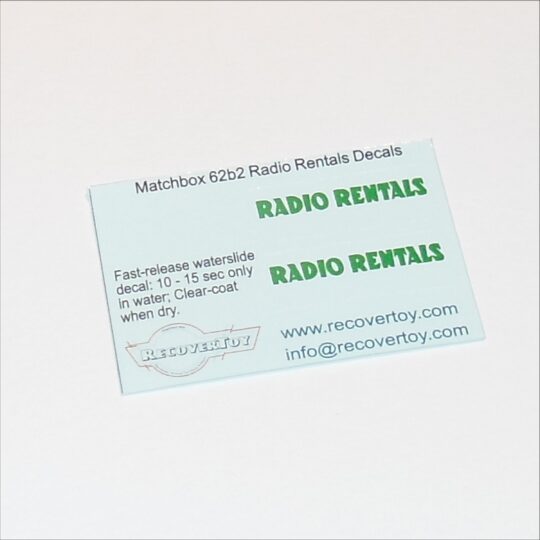 Matchbox Lesney 62 b2 Commer TV Service Van Radio Rentals Decal Set