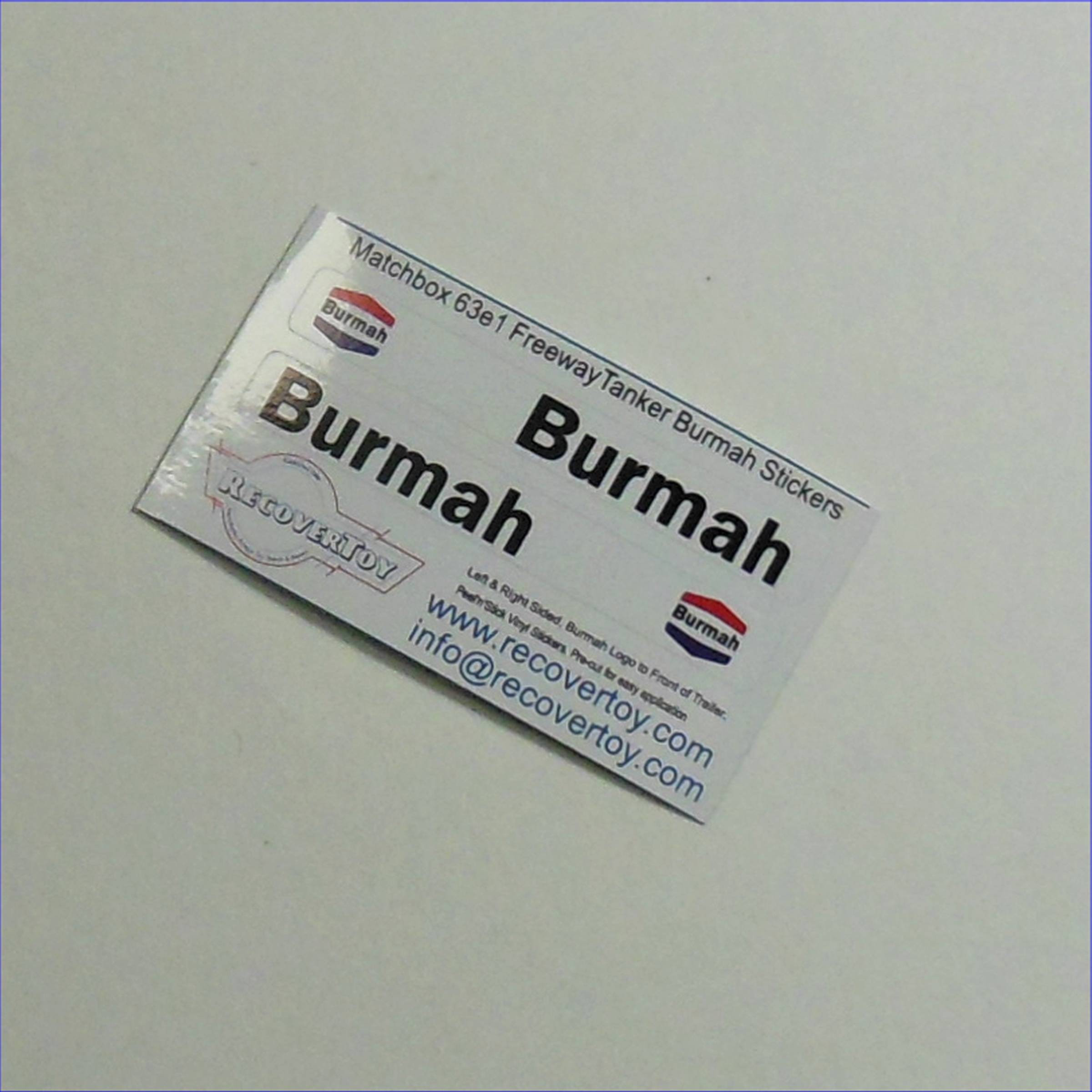 Matchbox Lesney 63e1 Freeway Gas Tanker Burmah Petrol Sticker Set
