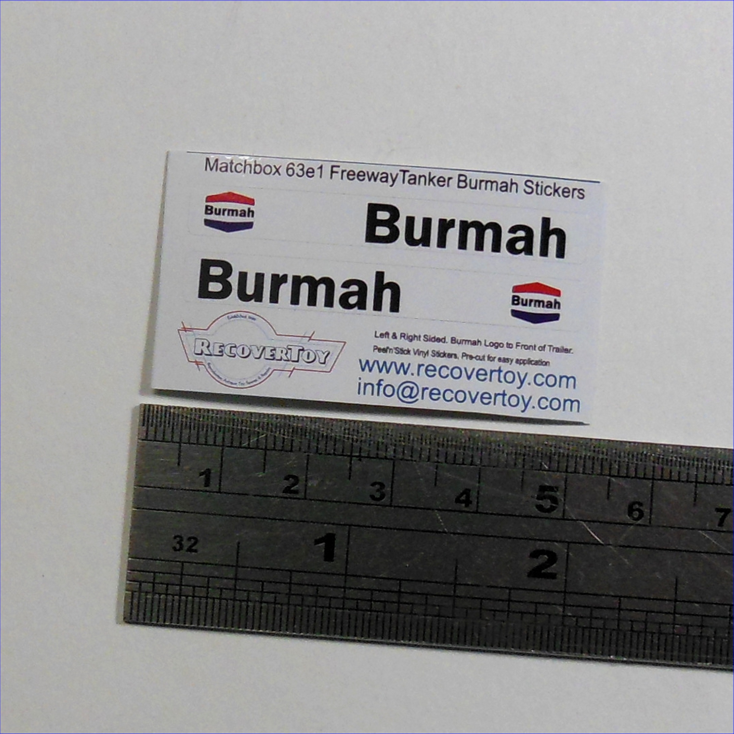 Matchbox Lesney 63e1 Freeway Gas Tanker Burmah Petrol Sticker Set