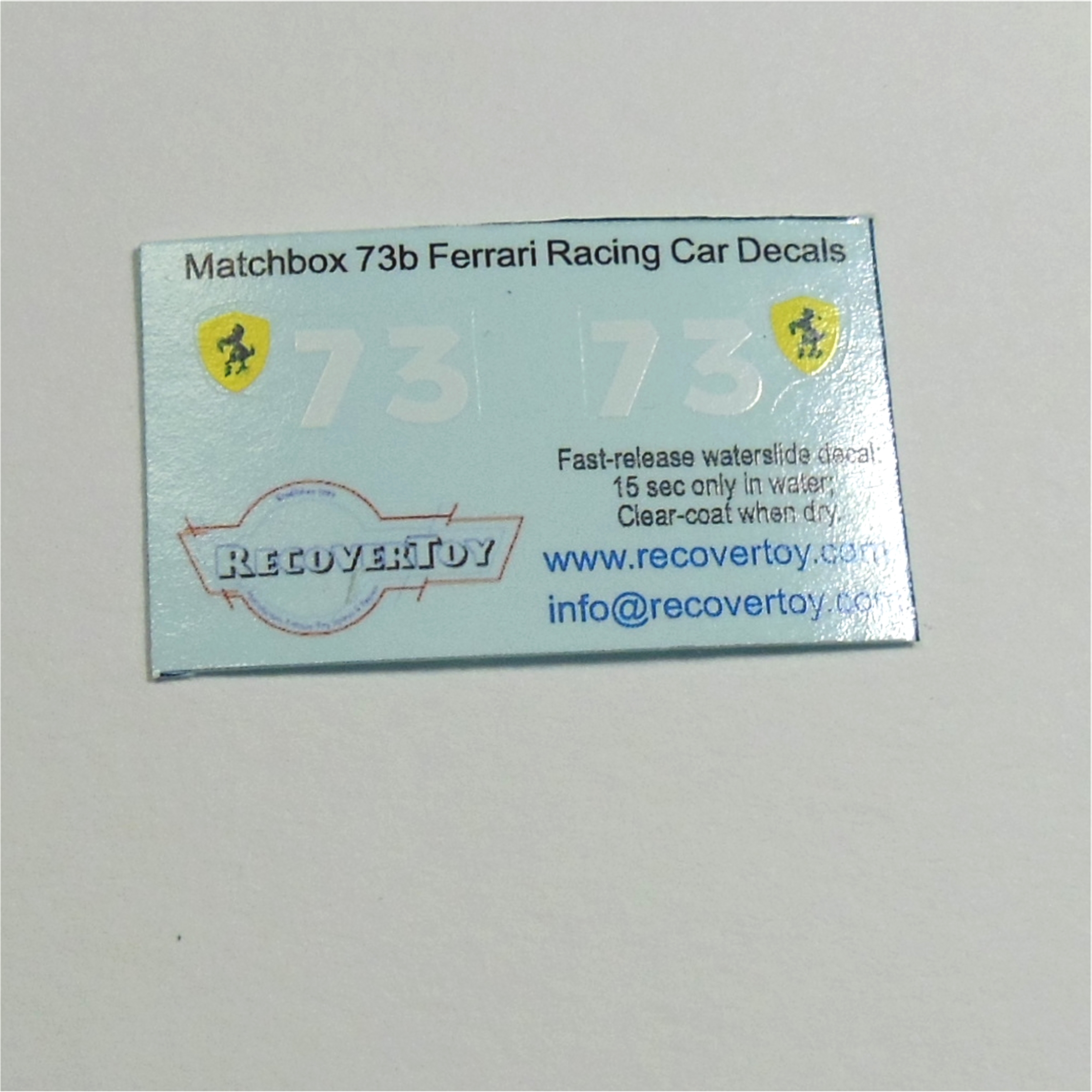 Matchbox Lesney 73b Ferrari Racing Car Decal Set