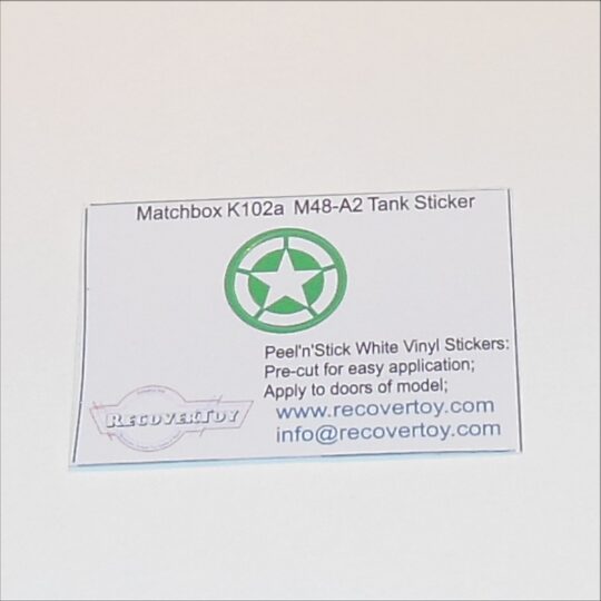 Matchbox Lesney Kingsize K-102a Battle Kings M48-A2 Tank Sticker