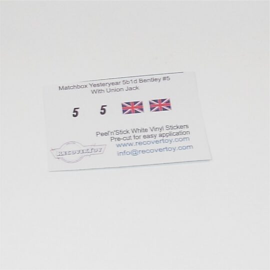 Matchbox Yesteryear 5 b1 1929 Bentley 4.5L RN5 & Flags Stickers