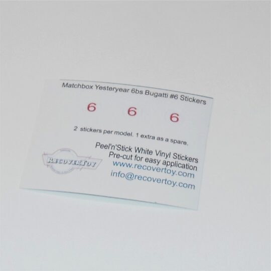 Matchbox Yesteryear 6b 1935 Type 35 Bugatti RN#6 Stickers
