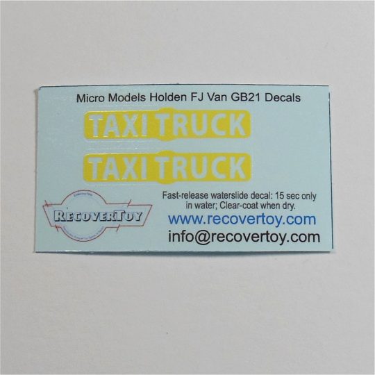 Micro Models GB21 Holden FJ Panel Van Taxi Truck Decal Set