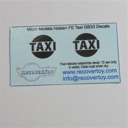 Micro Models GB33 Holden FE Sedan Taxi Decal Set