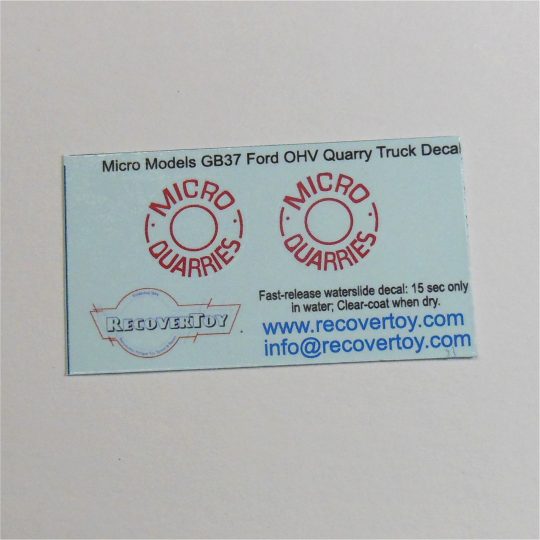 Micro Models G-37 Ford O.H.V. V8 Tipper Truck Micro Quarries Door Decals